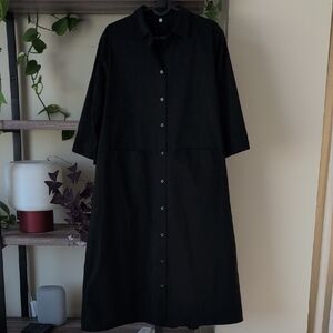Muji Black Buttoned Shirt Dress 3/4 Raglan Sleeves